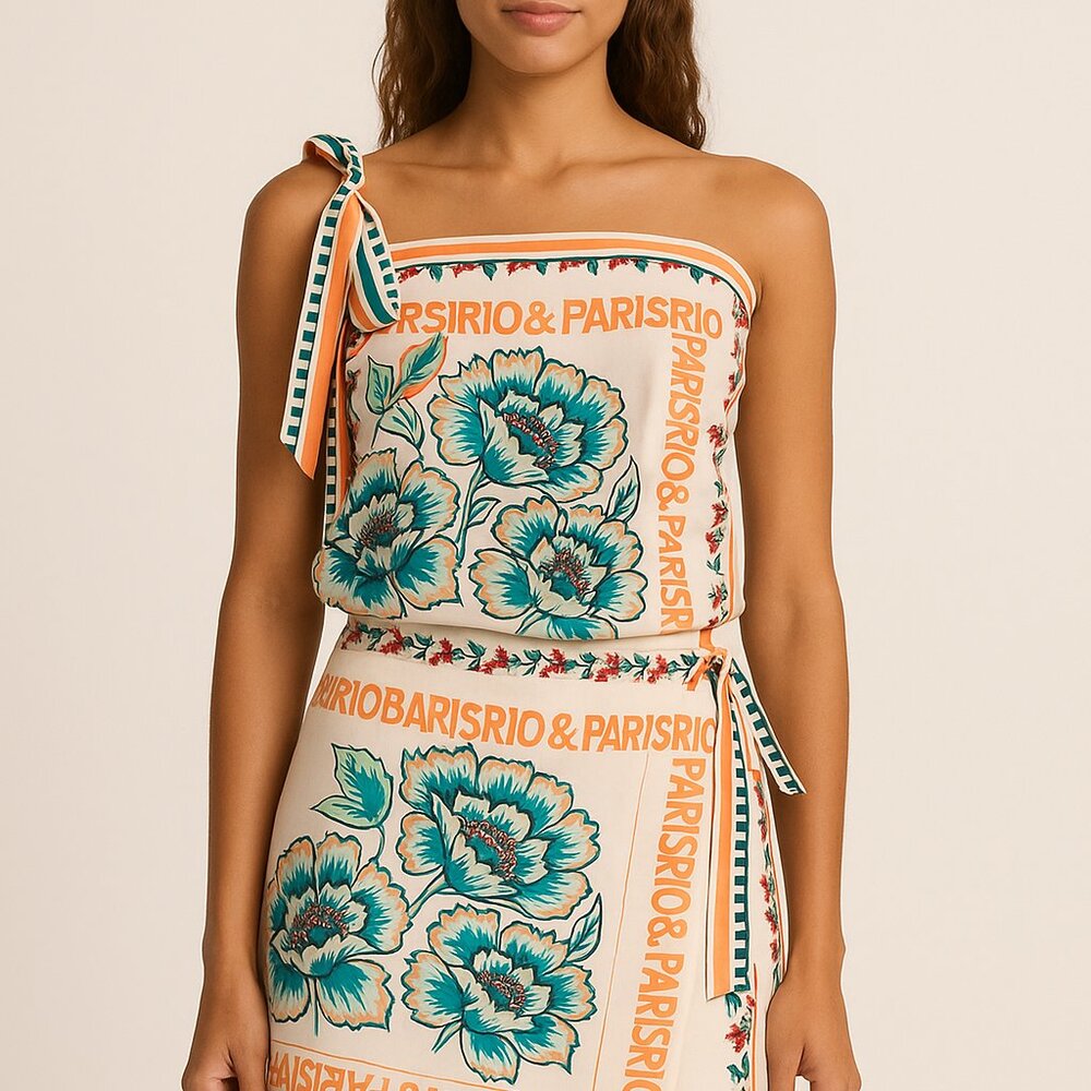 Commense Floral Print Camisole and wrap skirt set - Orange, Blue, Green